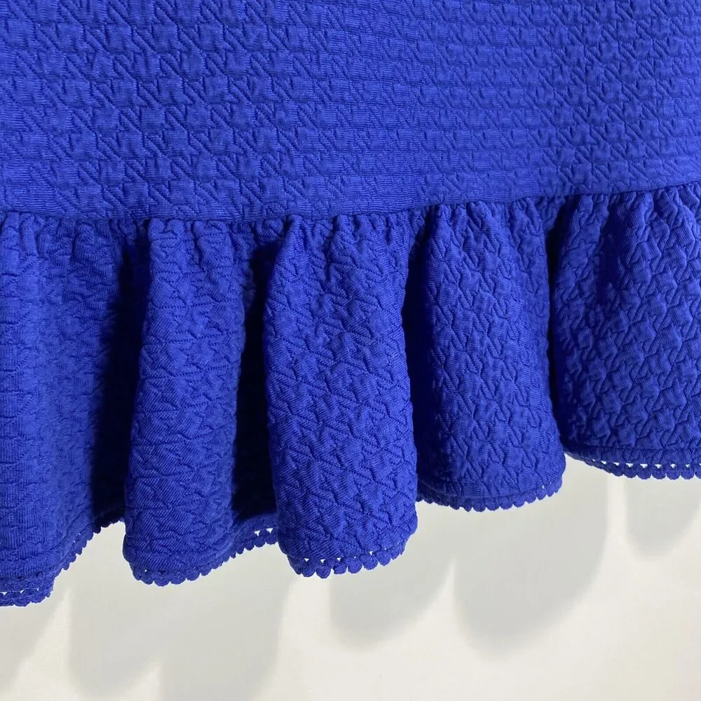 Anthropologie Postmark Skirt MED Blue Texture‎ Stretch Ruffle
